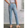 image:imageSidefeel Womens High Waisted Jeans Strechy Fashion Raw Hem Straight Leg Ankle Denim Pants with PocketsReal Teal