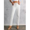 image:imageSidefeel Womens High Waisted Jeans Strechy Fashion Raw Hem Straight Leg Ankle Denim Pants with PocketsWhite