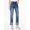image:imageSidefeel Womens High Waisted Tummy Control Jeans Cuffed Boyfriend Straight Leg Two Buttons Ripped Denim Pants