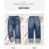 image:imageSidefeel Womens High Waisted Tummy Control Jeans Cuffed Boyfriend Straight Leg Two Buttons Ripped Denim Pants