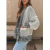 image:imageSidefeel Womens Plaid Short Cardigan Oversized Chunky Long Sleeve Knit Open Front Cardigan Sweaters with Pockets