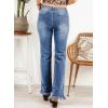 image:imageSidefeel Womens Ripped High Waisted Flared Jeans Wide Leg Destroyed Denim PantsB Dark Blue