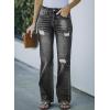 image:imageSidefeel Womens Ripped High Waisted Flared Jeans Wide Leg Destroyed Denim PantsL Black