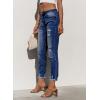 image:imageSidefeel Womens Ripped Jeans Straight Leg Distressed Boyfriend Denim PantsA Bluing