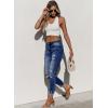 image:imageSidefeel Womens Ripped Jeans Straight Leg Distressed Boyfriend Denim PantsA Bluing