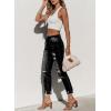 image:imageSidefeel Womens Ripped Jeans Straight Leg Distressed Boyfriend Denim PantsPure Black