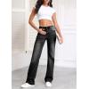 image:imageSidefeel Womens Wide Leg Jeans Casual High Waisted Straight Zimbaplatinum Denim Pants with PocketsBlack
