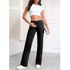 image:imageSidefeel Womens Wide Leg Jeans Casual High Waisted Straight Zimbaplatinum Denim Pants with PocketsDark Black