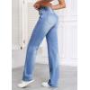 image:imageSidefeel Womens Wide Leg Jeans Casual High Waisted Straight Zimbaplatinum Denim Pants with PocketsIceland Blue