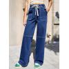 image:imageSidefeel Womens Wide Leg Jeans High Waisted Elastic Stretchy Straight Leg Trendy Drawstring Baggy Pull On Denim PantsBlue
