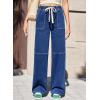 image:imageSidefeel Womens Wide Leg Jeans High Waisted Elastic Stretchy Straight Leg Trendy Drawstring Baggy Pull On Denim PantsBlue