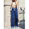 image:imageSidefeel Womens Wide Leg Jeans High Waisted Elastic Stretchy Straight Leg Trendy Drawstring Baggy Pull On Denim PantsBlue