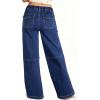 image:imageSidefeel Womens Wide Leg Jeans High Waisted Elastic Stretchy Straight Leg Trendy Drawstring Baggy Pull On Denim PantsDark Blue