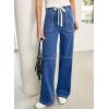 image:imageSidefeel Womens Wide Leg Jeans High Waisted Elastic Stretchy Straight Leg Trendy Drawstring Baggy Pull On Denim PantsLight Blue