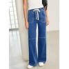 image:imageSidefeel Womens Wide Leg Jeans High Waisted Elastic Stretchy Straight Leg Trendy Drawstring Baggy Pull On Denim PantsLight Blue