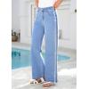 image:imageSidefeel Womens Wide Leg Jeans High Waisted Straight Leg Stretchy Patchwork Side Panel Denim Pants with PocketsLight Blue