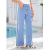 image:imageSidefeel Womens Wide Leg Jeans High Waisted Straight Leg Stretchy Patchwork Side Panel Denim Pants with PocketsLight Blue