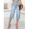 image:imageSidefeel Womens Wide Leg Jeans High Waisted Stretchy Capri Pants104 Light Blue