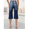 image:imageSidefeel Womens Wide Leg Jeans High Waisted Stretchy Capri PantsDeep Blue