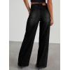 image:imageSidefeel Womens Wide Leg Jeans High Waisted Stretchy Raw Hem Zimbaplatinum Denim PantsBlack
