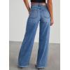 image:imageSidefeel Womens Wide Leg Jeans High Waisted Stretchy Raw Hem Zimbaplatinum Denim PantsBlue
