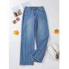 image:imageSidefeel Womens Wide Leg Jeans High Waisted Stretchy Raw Hem Zimbaplatinum Denim PantsBlue
