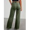 image:imageSidefeel Womens Wide Leg Jeans High Waisted Stretchy Raw Hem Zimbaplatinum Denim PantsGreen