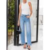 image:imageSidefeel Womens Wide Leg Jeans High Waisted Stretchy Raw Hem Zimbaplatinum Denim PantsLight Blue