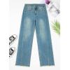 image:imageSidefeel Womens Wide Leg Jeans High Waisted Stretchy Raw Hem Zimbaplatinum Denim PantsLight Retro Blue
