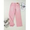 image:imageSidefeel Womens Wide Leg Jeans High Waisted Stretchy Raw Hem Zimbaplatinum Denim PantsPink