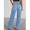 image:imageSidefeel Womens Wide Leg Jeans High Waisted Stretchy Raw Hem Zimbaplatinum Denim PantsSky Blue