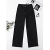 image:imageSidefeel Womens Wide Leg Jeans High Waisted Stretchy Raw Hem Zimbaplatinum Denim PantsSolid Black