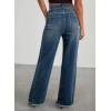 image:imageSidefeel Womens Wide Leg Jeans High Waisted Stretchy Raw Hem Zimbaplatinum Denim PantsVintage Blue