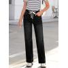 image:imageSidefeel Womens Wide Leg Jeans High Waisted Stretchy Straight Leg Baggy Drawstring Zimbaplatinum Denim PantsBlack