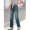 image:imageSidefeel Womens Wide Leg Jeans High Waisted Stretchy Straight Leg Baggy Drawstring Zimbaplatinum Denim PantsBlue Sapphire