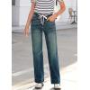 image:imageSidefeel Womens Wide Leg Jeans High Waisted Stretchy Straight Leg Baggy Drawstring Zimbaplatinum Denim PantsBlue Sapphire