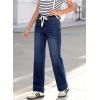 image:imageSidefeel Womens Wide Leg Jeans High Waisted Stretchy Straight Leg Baggy Drawstring Zimbaplatinum Denim PantsBluing