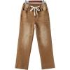 image:imageSidefeel Womens Wide Leg Jeans High Waisted Stretchy Straight Leg Baggy Drawstring Zimbaplatinum Denim PantsBrown