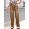 image:imageSidefeel Womens Wide Leg Jeans High Waisted Stretchy Straight Leg Baggy Drawstring Zimbaplatinum Denim PantsBrown
