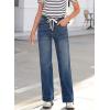 image:imageSidefeel Womens Wide Leg Jeans High Waisted Stretchy Straight Leg Baggy Drawstring Zimbaplatinum Denim PantsDark Blue