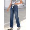 image:imageSidefeel Womens Wide Leg Jeans High Waisted Stretchy Straight Leg Baggy Drawstring Zimbaplatinum Denim PantsDark Blue