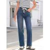image:imageSidefeel Womens Wide Leg Jeans High Waisted Stretchy Straight Leg Baggy Drawstring Zimbaplatinum Denim PantsDark Blue