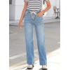 image:imageSidefeel Womens Wide Leg Jeans High Waisted Stretchy Straight Leg Baggy Drawstring Zimbaplatinum Denim PantsIceland Blue