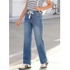 image:imageSidefeel Womens Wide Leg Jeans High Waisted Stretchy Straight Leg Baggy Drawstring Zimbaplatinum Denim PantsLight Blue