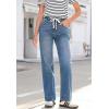 image:imageSidefeel Womens Wide Leg Jeans High Waisted Stretchy Straight Leg Baggy Drawstring Zimbaplatinum Denim PantsLight Blue