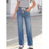 image:imageSidefeel Womens Wide Leg Jeans High Waisted Stretchy Straight Leg Baggy Drawstring Zimbaplatinum Denim PantsLight Blue