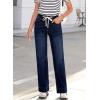 image:imageSidefeel Womens Wide Leg Jeans High Waisted Stretchy Straight Leg Baggy Drawstring Zimbaplatinum Denim PantsNavy Blue