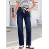 image:imageSidefeel Womens Wide Leg Jeans High Waisted Stretchy Straight Leg Baggy Drawstring Zimbaplatinum Denim PantsNavy Blue
