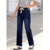 image:imageSidefeel Womens Wide Leg Jeans High Waisted Stretchy Straight Leg Baggy Drawstring Zimbaplatinum Denim PantsNavy Blue