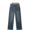 image:imageSidefeel Womens Wide Leg Jeans High Waisted Stretchy Tummy Control Straight Leg Denim PantsReal Teal